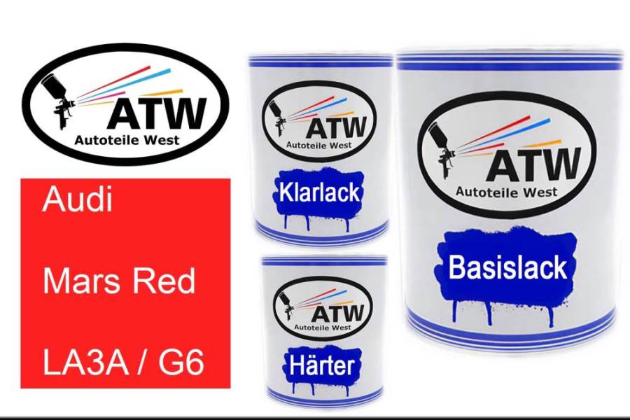 Audi, Mars Red, LA3A / G6: 1L Lackdose + 1L Klarlack + 500ml Härter - Set, von ATW Autoteile West.